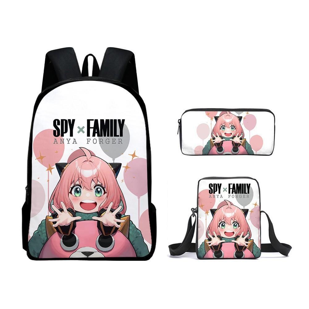 Spy X Family Anime Peripheral Backpack, Cute Student Backpack, Single Shoulder Bag, Pencil Case, Three-Piece Set