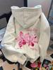 Women's Casual Long Sleeve Hoodie with Letter and Floral Pattern Back Print Kangaroo Pocket Comfortable and Stylish Classic