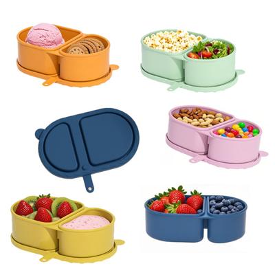 Silicone Microwave Lunch Box with Divided Compartments Foldable Bento Box for Office Travel Food-Grade Leak-Proof BPA-Free Meal Prep Container