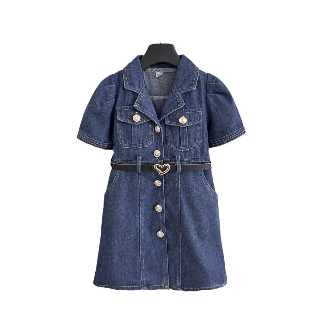 Vestito in Denim da Bambina Nuovo Estivo Sottile Denim Elegante Vintage Versatile