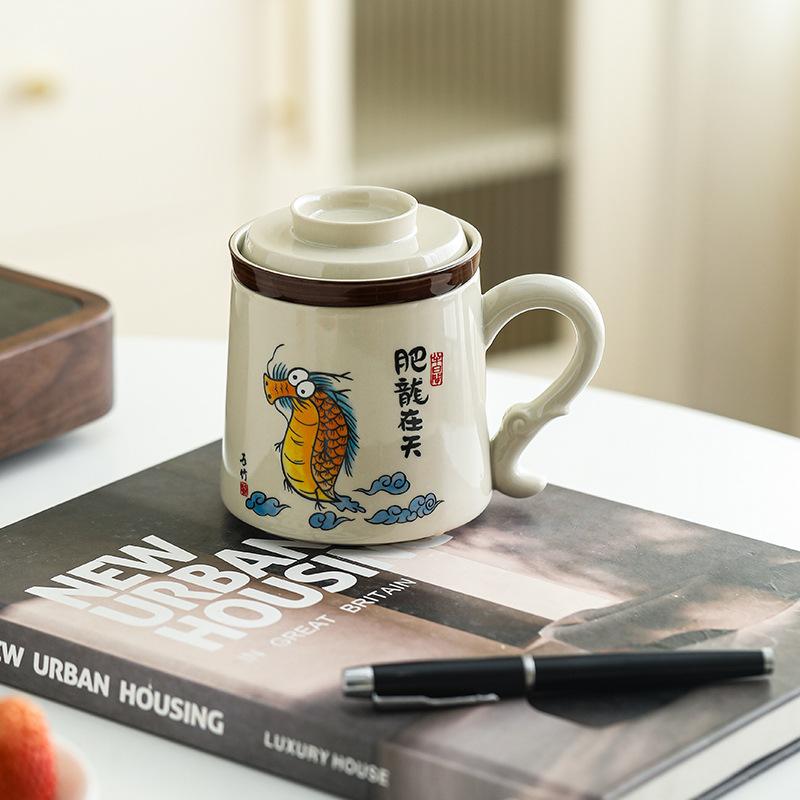 Cute Creative Ceramic Bubble Tea Cup Large Capacity Mug with Lid Filter Tea Separation Home Office Tea Cup