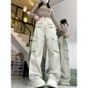 Sand White Overalls Women's High Waist Summer Thin Retro Loose and Thin Narrow Straight Wide-leg Pants