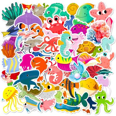 50 Sea Life Stickers Aquarium Cartoon Cute Children'S Toys Ocean Dolphin Shark Stickers