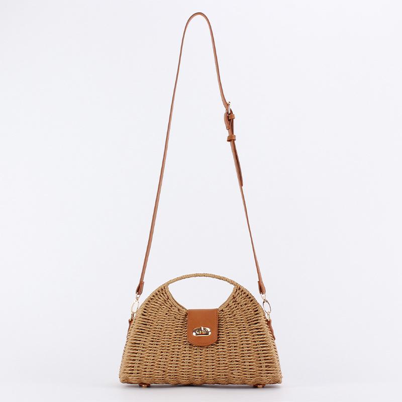 

Casual Woven Basket Bags Women Handbags Handmade Summer Beach Bag Straw Shoulder Crossbody Bag 30x19x10cm