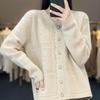 Women's 2023 Jacquard Cashmere Cardigan - 100% Pure Wool, Round Neck, Loose Fit Hollow Base Layer