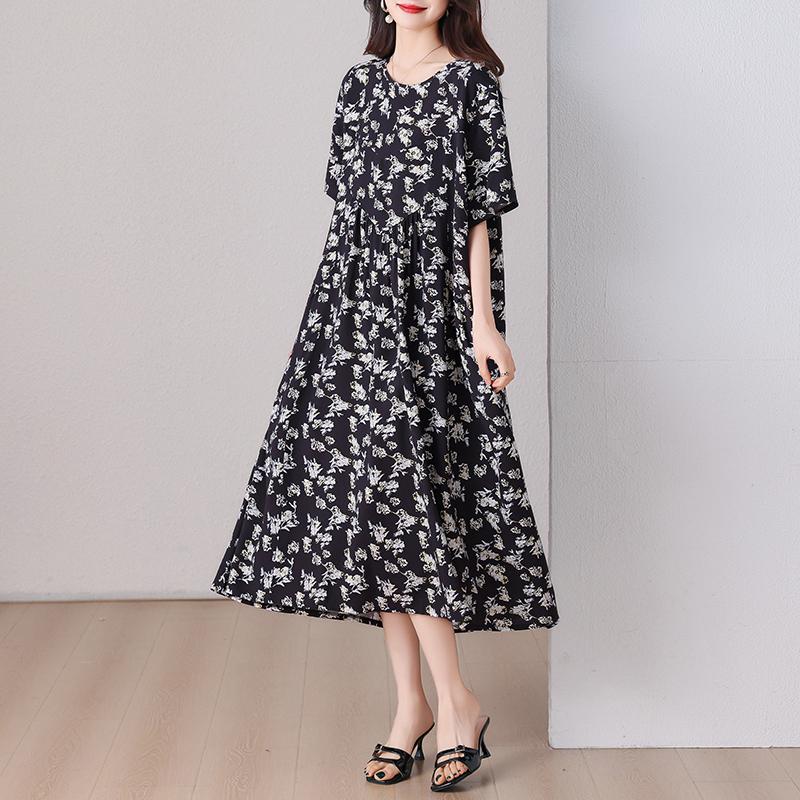 Elegant Women's Summer Dress Plus Size Casual Short Sleeve Vintage Loose Long Dress Summer Clothes