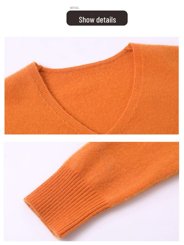 Women's Pure Wool V-Neck Pullover Sweater - Autumn/Winter Loose Casual Knit