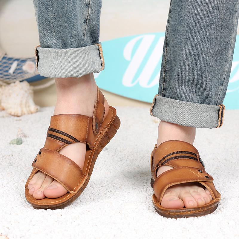 New Sandals Men's Genuine Leather Beach Shoes Men's Soft Leather Soft Sole Beef Tendon Sole Cool Leather Shoes Comfortable Dad Shoes Slippers Men