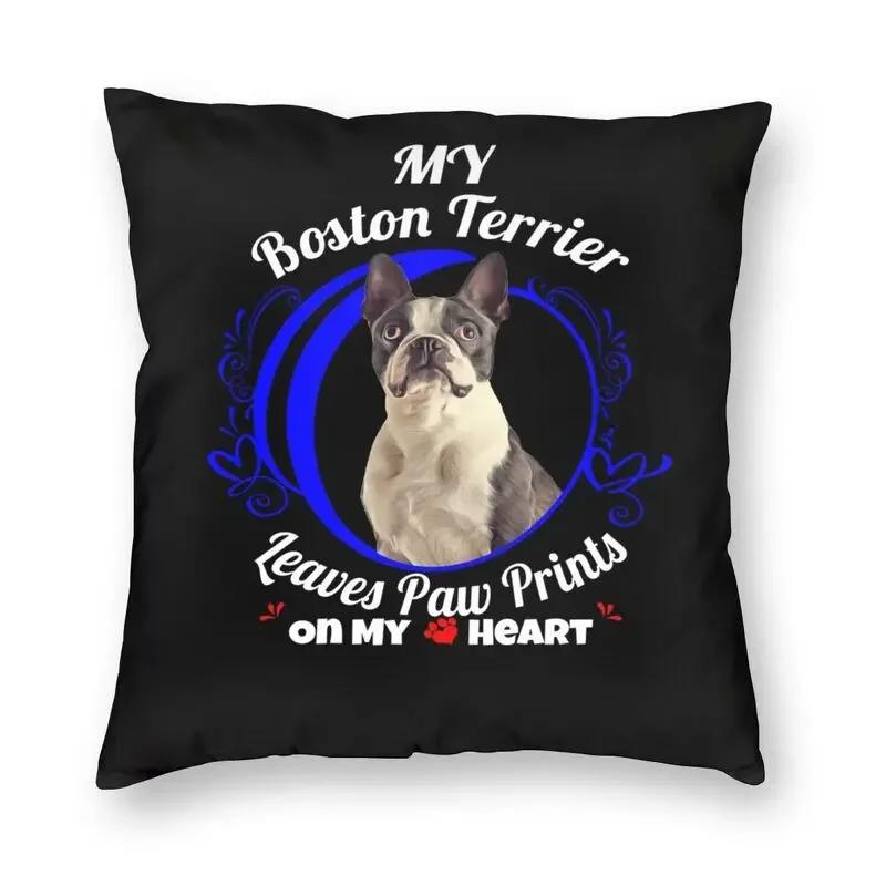 Luxe Met Een Pareloorbel Bankkussenhoes Fluweel Cartoon Boston Terriër Hond Kussensloop Woonkamer Decoratie Huisdecoratie 50x50cm