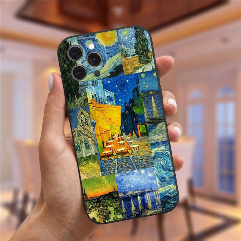 Vincent Van Gogh Starry Night Flower Phone Case For Iphone 13 12 11 Pro Max Mini X XR XS 8 7 6S Plus Mona Lisa David Soft Cover