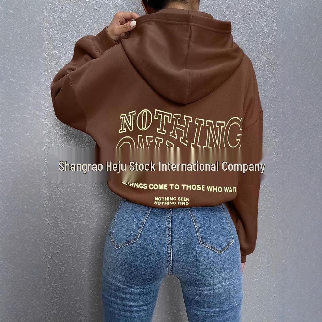 Harajuku Women's Fleece Hoodie with Drop Shoulder Sleeves & Back Letter Print