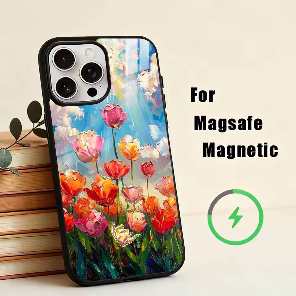 Van Gogh Monet Oil Painting Phone Case For iPhone17,16,15,14,13,12,11 Plus,Pro Magnetic For Magsafe Wireless Charging