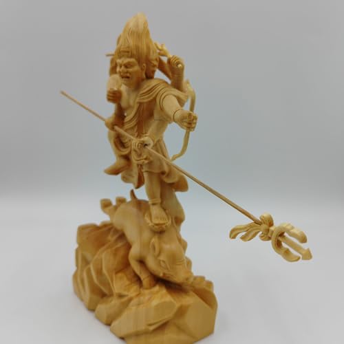 Marishiten Buddha Statue, Premium Cypress Wood Carving, 21cm Tall, Guardian Deity, Buddhist Altar, Buddhist Room, Wood Carving