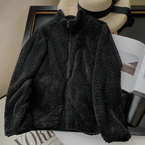 Jachetă pentru femei, toamnă iarnă, fleece, pufoasă, haină caldă de pluș pentru femei, cu închidere cu fermoar, pentru purtarea zilnică