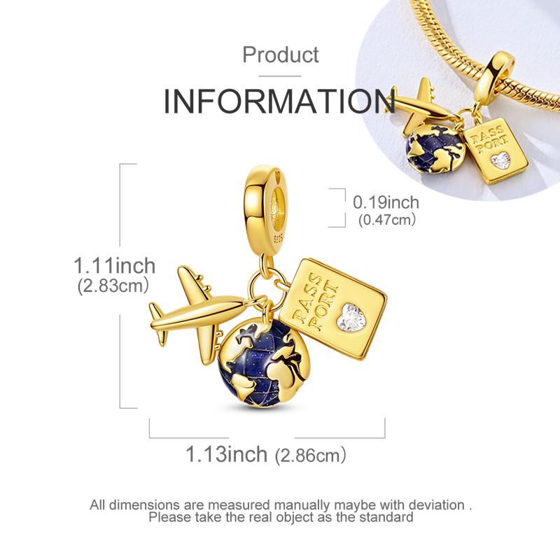 Original Goldene Serie 925 Silber Gepäck Reise Sonnenleopard Anhänger Zirkonium DIY Perle Passend Armband Schmuck Damen Geschenke