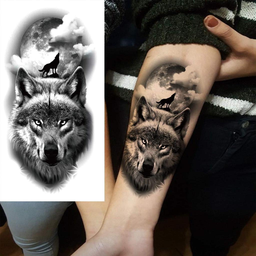 1 Sheet Wolf Lion Astronaut Temporary Tattoos For Men Women Adults Fake Tattoo Sticker Planet Galaxy Universe Outer Space