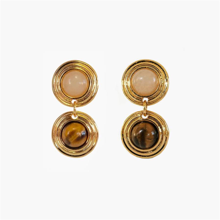 

Metal Copper Plated 18K Real Gold Inlaid Agate Two-Color Stone Stud Earrings Niche Light Luxury Fashion Personalized Earrings Women