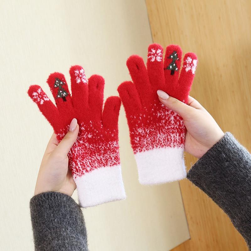Christmas gloves autumn and winter female warmth cute bear five fingers can be cold-proof in winter riding warm hands