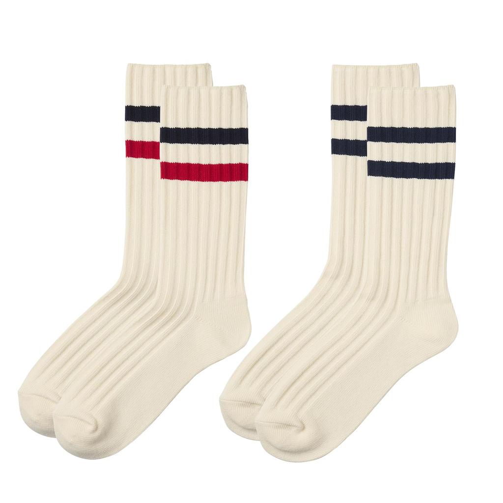 Okamoto Cotton Ribbed Striped Socks for Men and Sizes Assortment 2 +5% Women, 2-Pair Set, Spring/Summer Fit, 24.0cm-26.0cm,