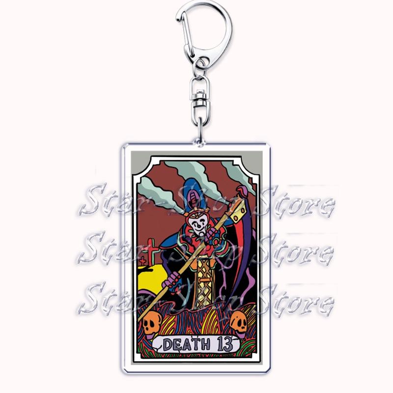 Popular Culture Halloween Tarot Card Keychains for Accessories Moon Luna Death Keyring Jewelry Fans Lovers Friends Reader Gifts