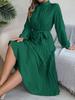 Fall Elegant Stand Collar Long Sleeve Ruched Waist A-Line Dress Women's Formal Wear