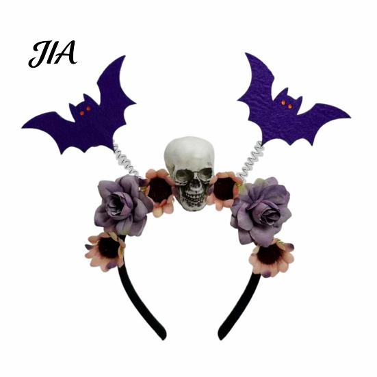 Comfortable Halloween Hairbands Flower Skeleton Bat Headband, Gothic Floral Skull Hair Bands, Spooky Decorative Cloth Headbands for Events Accessory,