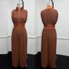 Women's Sleeveless High Waist Wide Leg Jumpsuit Pleated Detail Solid Jumpsuit