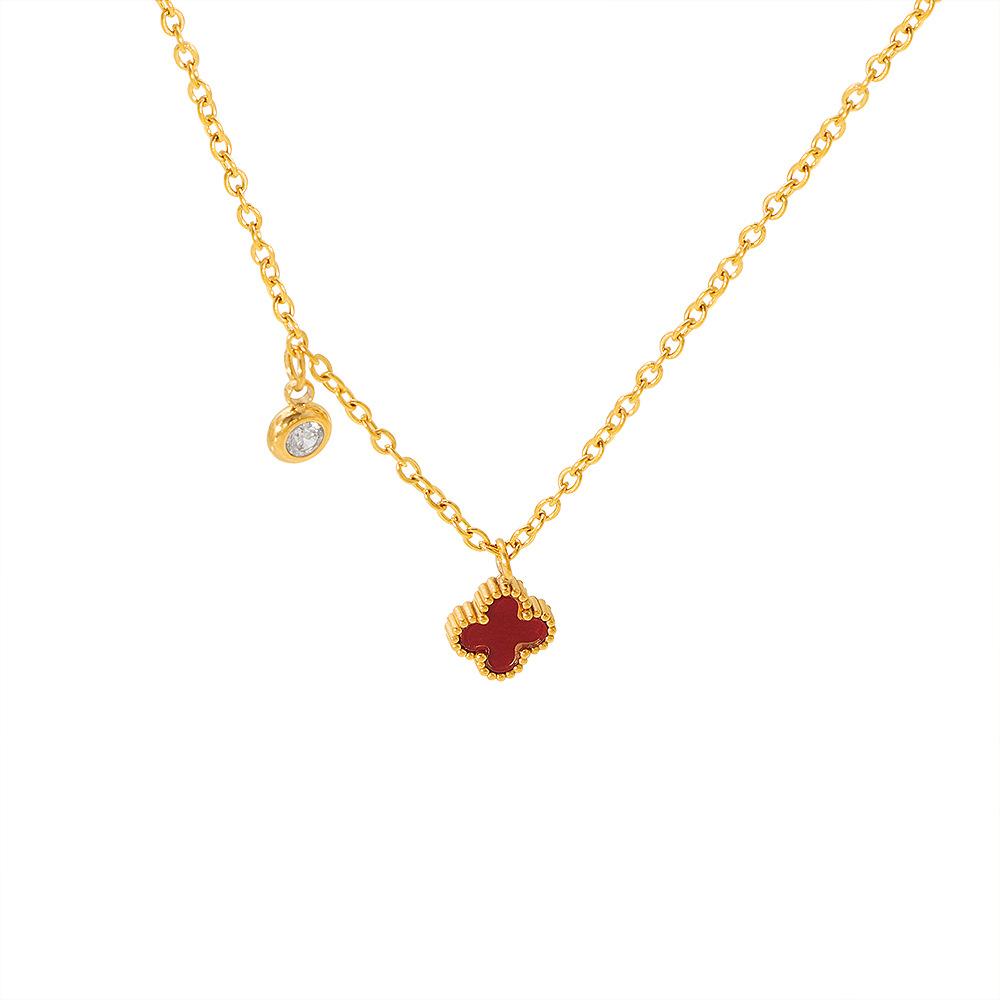 Titanium Steel Mini Four-leaf Clover Necklace New Style Double-sided Shell Flower Clavicle Chain Versatile Exquisite and Elegant