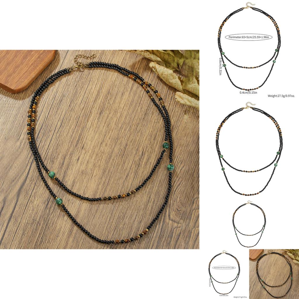 Double Layer Necklace With Black Agate Beads For Men And Women