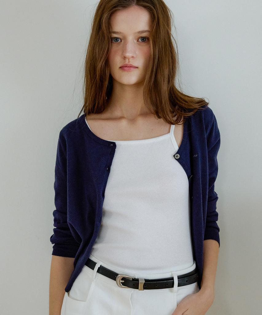 Letter From Moon U-Neck Basic Cardigan (Navy)