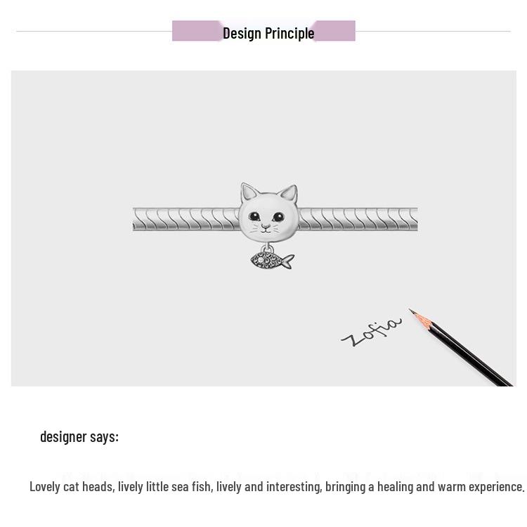Yinziyun S925 Silver Cat & Fish Beads with Oil Drop Design - Cute DIY Jewelry Accessories (BSC226)