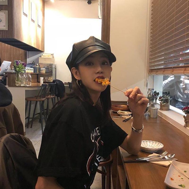 Women Fashion All Match British Style Octagonal PU Beret