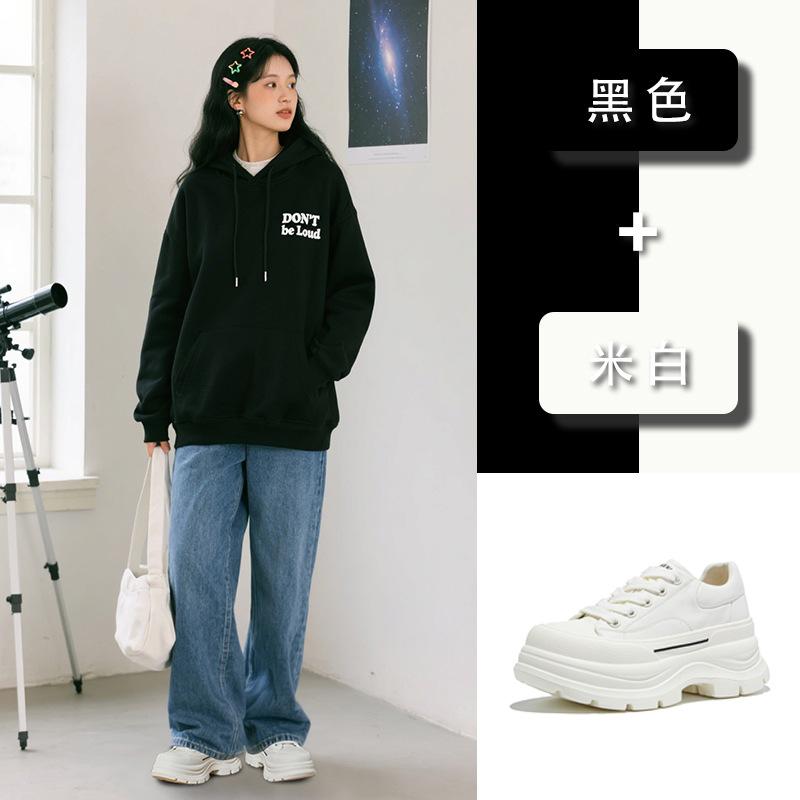 The First Layer of Cowhide Foam Sole White Shoes Women's Wula Grass Pigskin Insoles Board Shoes 2025 Autumn New Height-increasing Women's Shoes