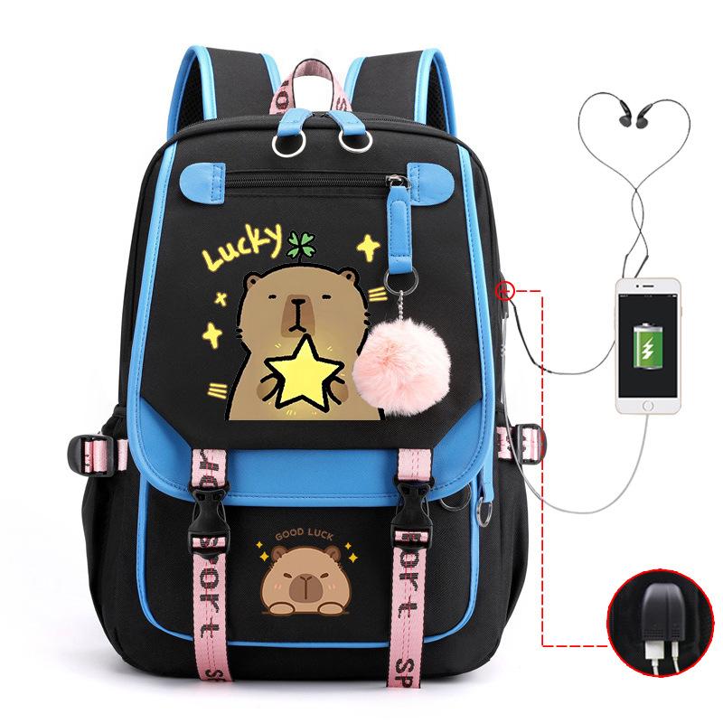 Fashion Trend Kapibara Leisure Burden Reduction Travel Bag Multifunctional Large Capacity USB Student School Bag