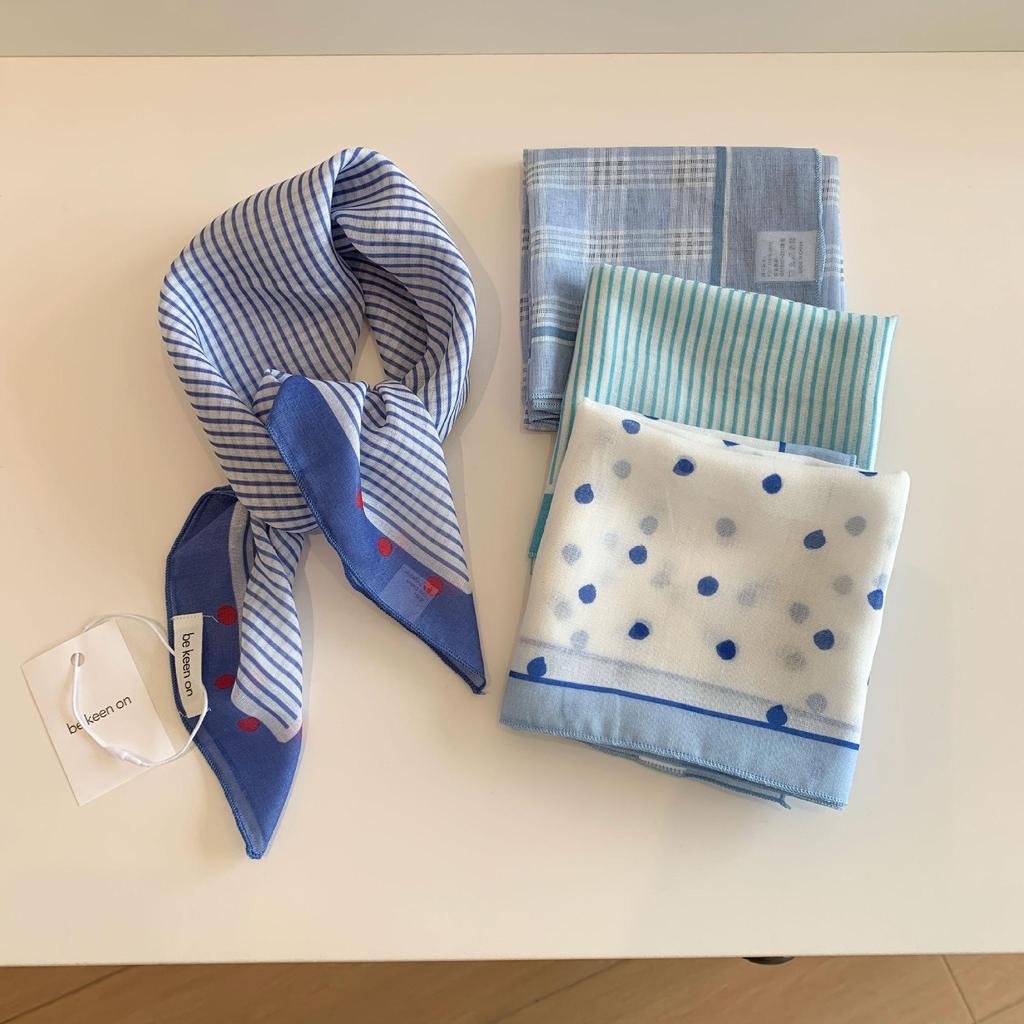 Blue Women's Headscarf: New Spring/Summer Style, High-End Feel, Breathable, Versatile, Trendy Triangle Scarf.
