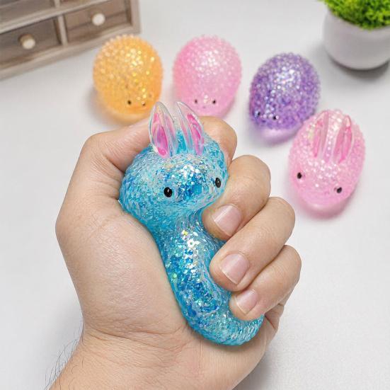 Yousheng Mini Hedgehog Squeeze Toy with Glitter, Soft Stretchy Clear Rabbit Sensory Toy, Anxiety Relief Sugar Stress Ball Fidget Toy