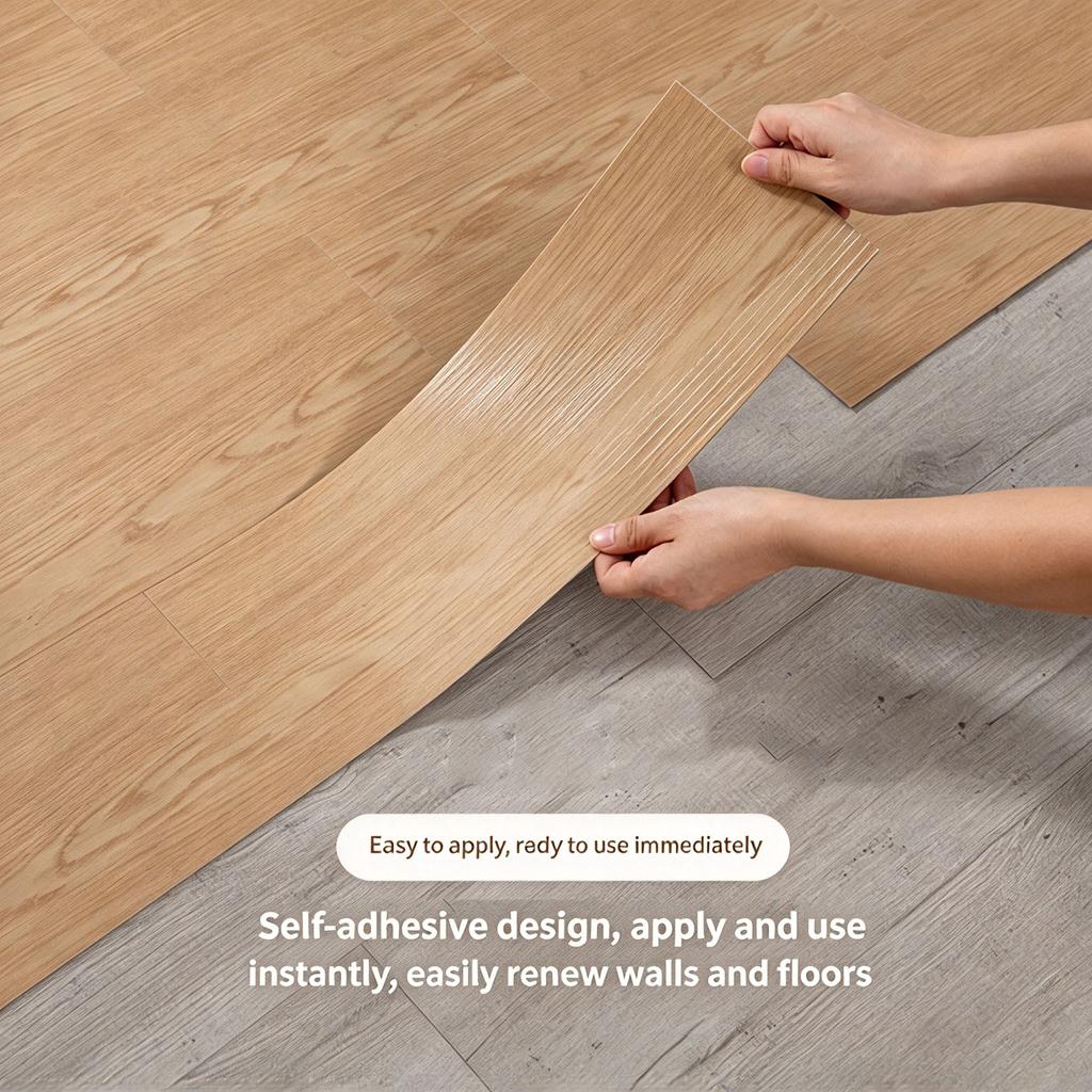 Selbstklebende Holzmaserung Vinyl-Bodenfliesen 1,2 mm Dicke Wasserdicht Abriebfest Abziehen und Aufkleben für Wohnzimmer Schlafzimmer Küche Büro Hotel