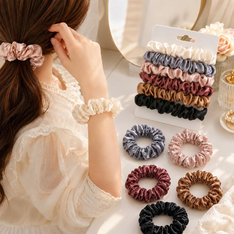 6pcs /Pack Satin Hair Scrunchies Set Minimalist Soft Hair Ties for Women and Girls Gentle No-Damage Silk-Like Hair Accessories
