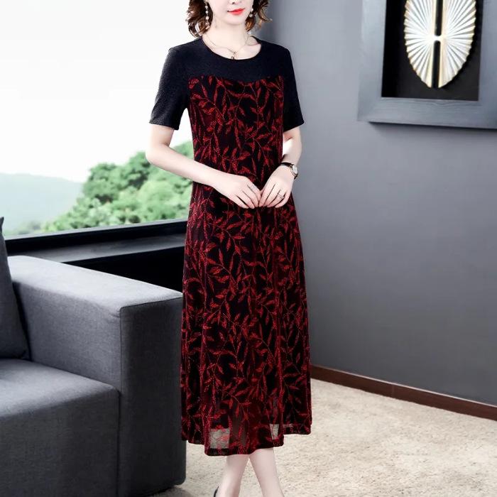 Spring and Summer New Floral Dress Women's Large Size Women's Clothing Loose and Thin Temperament Mother Dress Skirt
