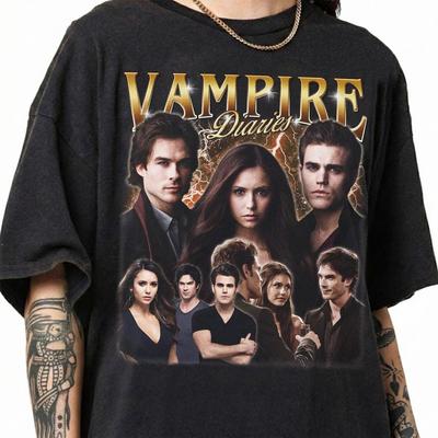 Camiseta Vintage de The Vampire Diaries, Camiseta de Damon Salvatore, Camiseta de Stefan Salvatore, Merchandising Retro de Mystic Falls, Regalo para Fan de Serie de TV