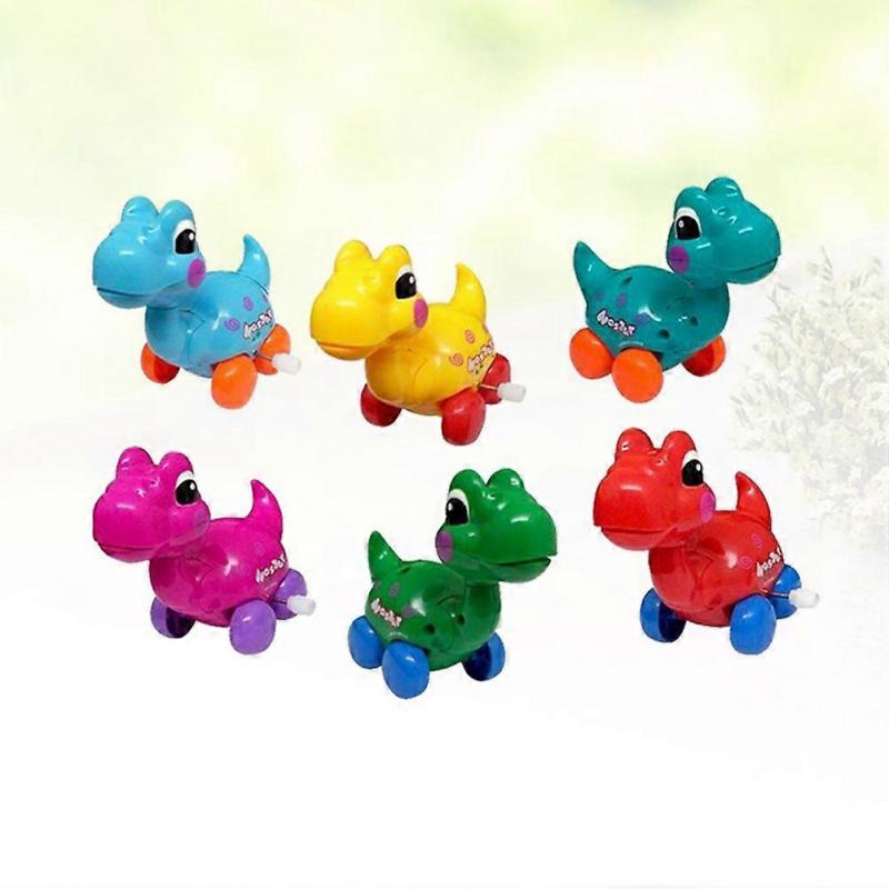6pcs Wind-up Dinosaur Toy Cartoon Funny Plastic Clockwork Dinosaur Toy for Kids Children (Random Color)