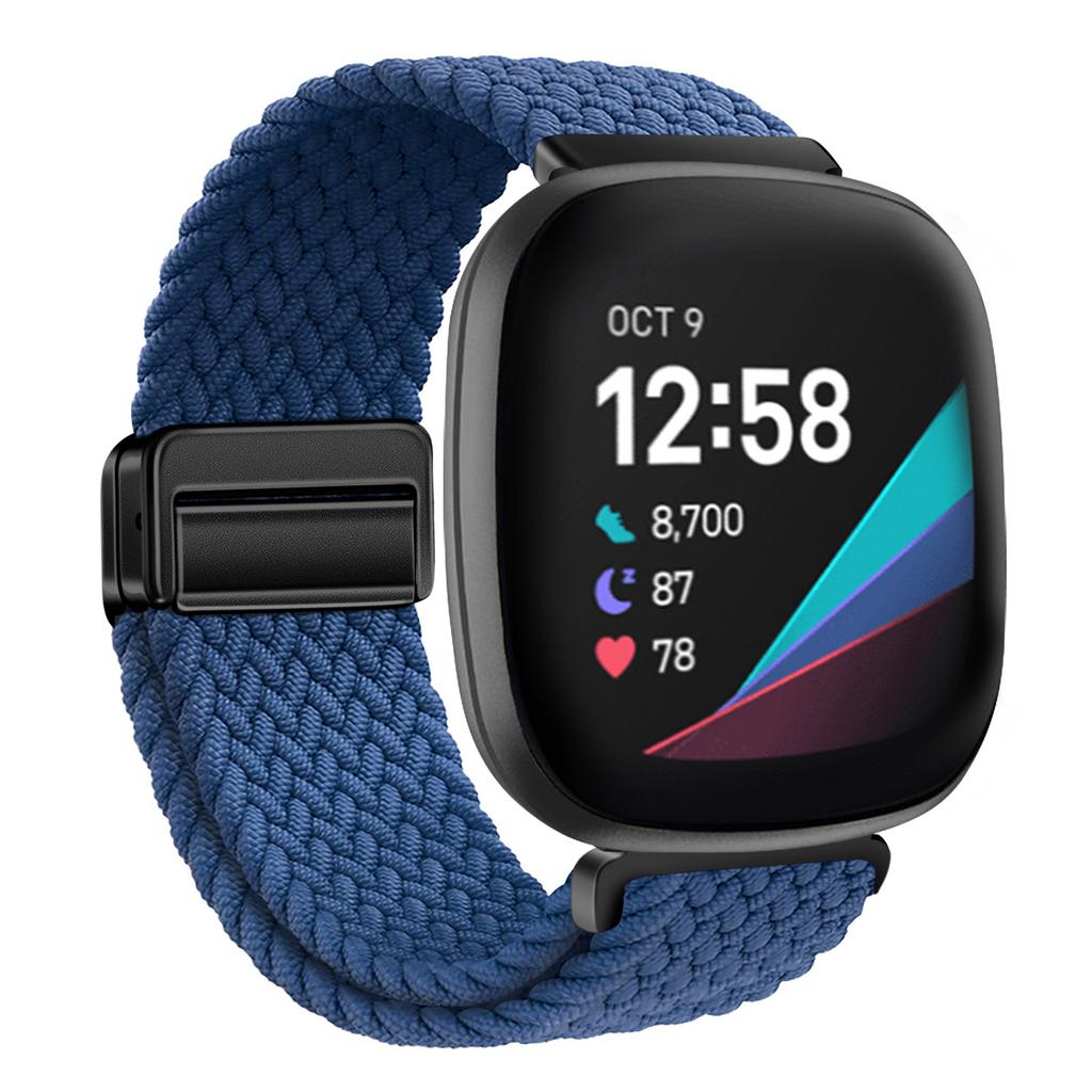 Nylon Braided Loop Strap For Fitbit Versa 4/3 Adjustable Metal Magnetic Bracelet Wristband For Fitbit Sense 2/1 Band Accessories