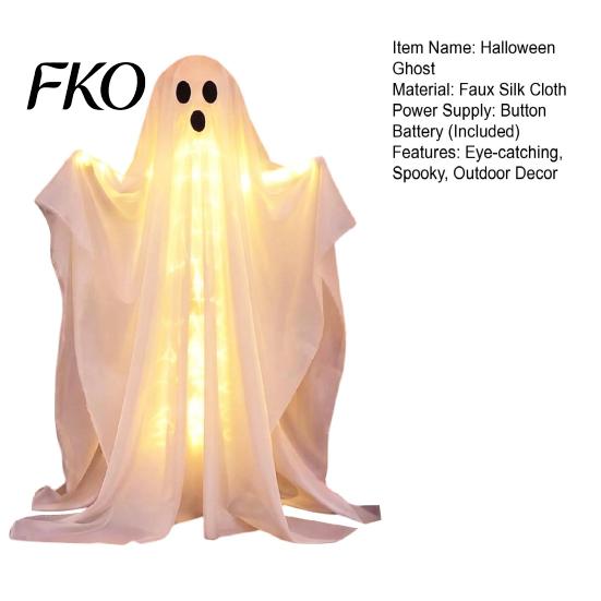 Ghost with Warm Lights Halloween Decoration, LED Light Up Standing Ghost, Indoor Outdoor Decoration Spooky White for Porch, Yard, Lawn, Garden