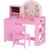 Children's Dressing Table with Stool and LED Mirror, Makeup Table for Ages 3 To 8, 88.6 X 38.8 X 96.9 Cm, Pink
