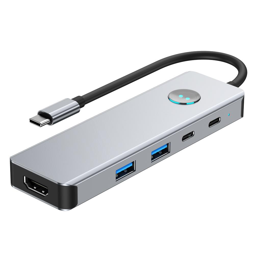 

2419 Хаб Type-C 8 в 1 Док-станція 4K HD SD/TF USB3.0 PD 100 Вт Адаптер для ноутбуків з функцією вимкнення екрана однією кнопкою As Shown A