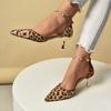 Fashion Leopard Print High Heels Women's Spring and Autumn New Pointed Toe Shallow Mouth One Belt Stiletto Single Shoes