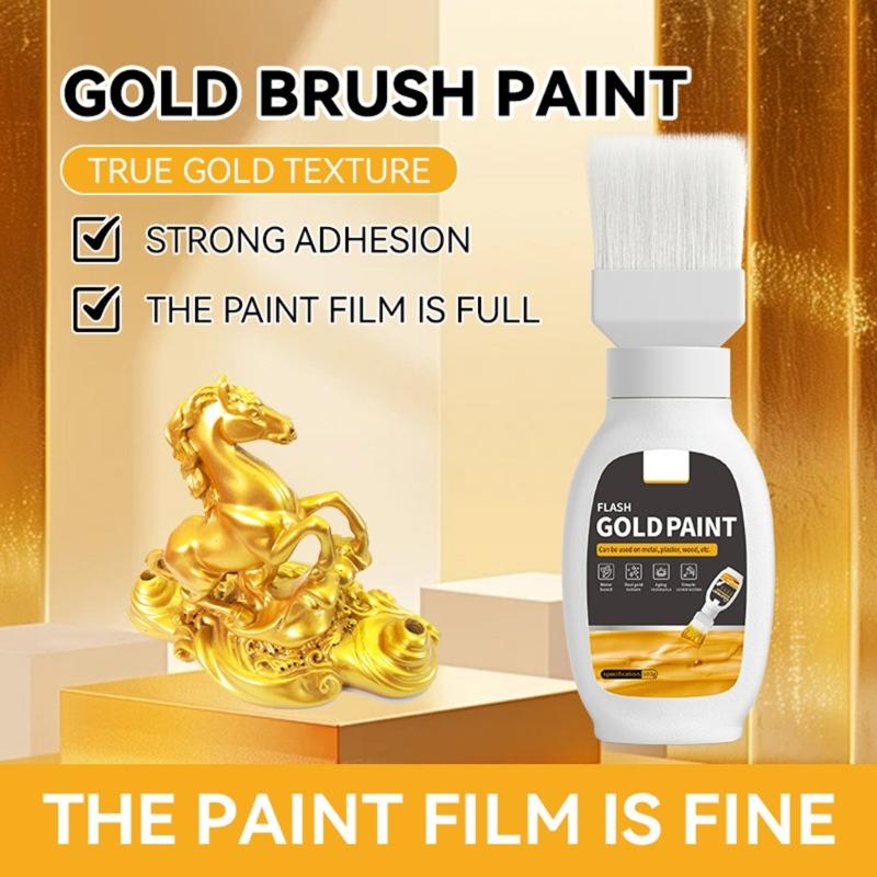 Water Base Gold Foil Paint with Build In Brush Non Toxic Formula Fast Drying Tool Ideal for Homes Use with Kids & Pet