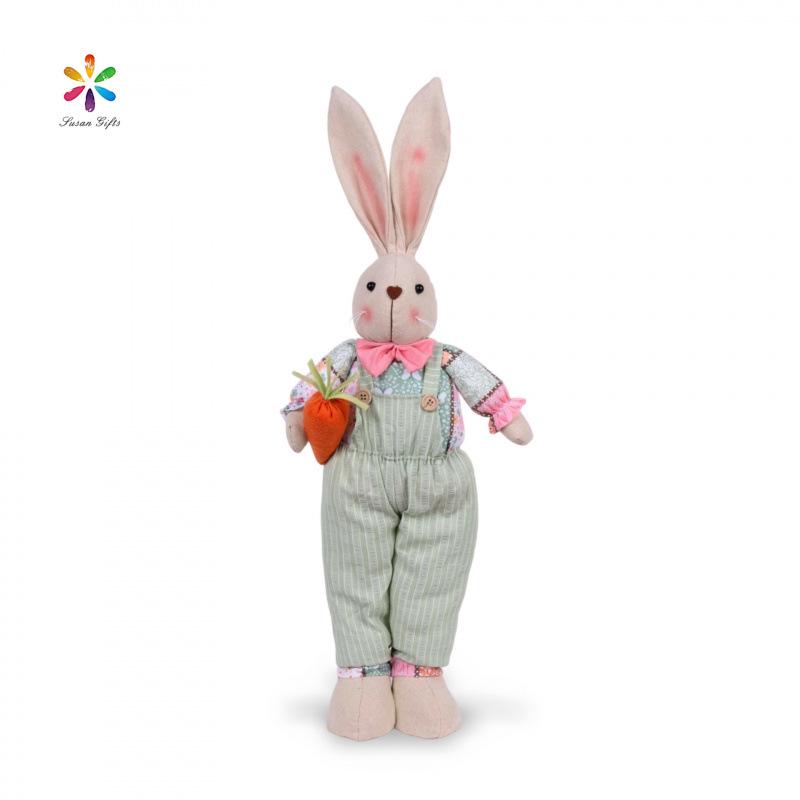 Large Easter Rabbit Ornament with Carrot and Flowers – Pink, Light Green, Brown Hanging Decoration