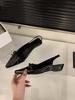 Thick heel nude bow bag head sandals fairy shoes with skirt pointed single shoes