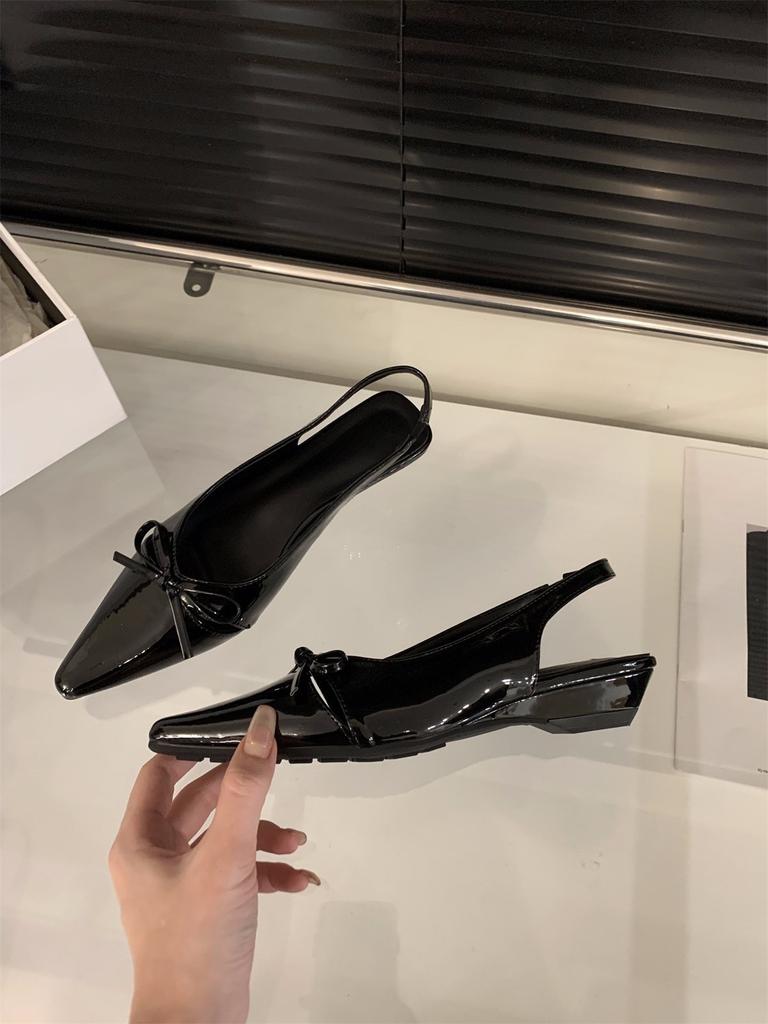 Thick heel nude bow bag head sandals fairy shoes with skirt pointed single shoes